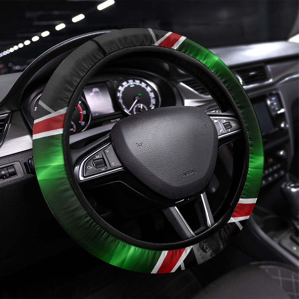 Kenya Jamhuri Day Steering Wheel Cover Kenyan Flag Raised Fist Maasai Spear Landscape
