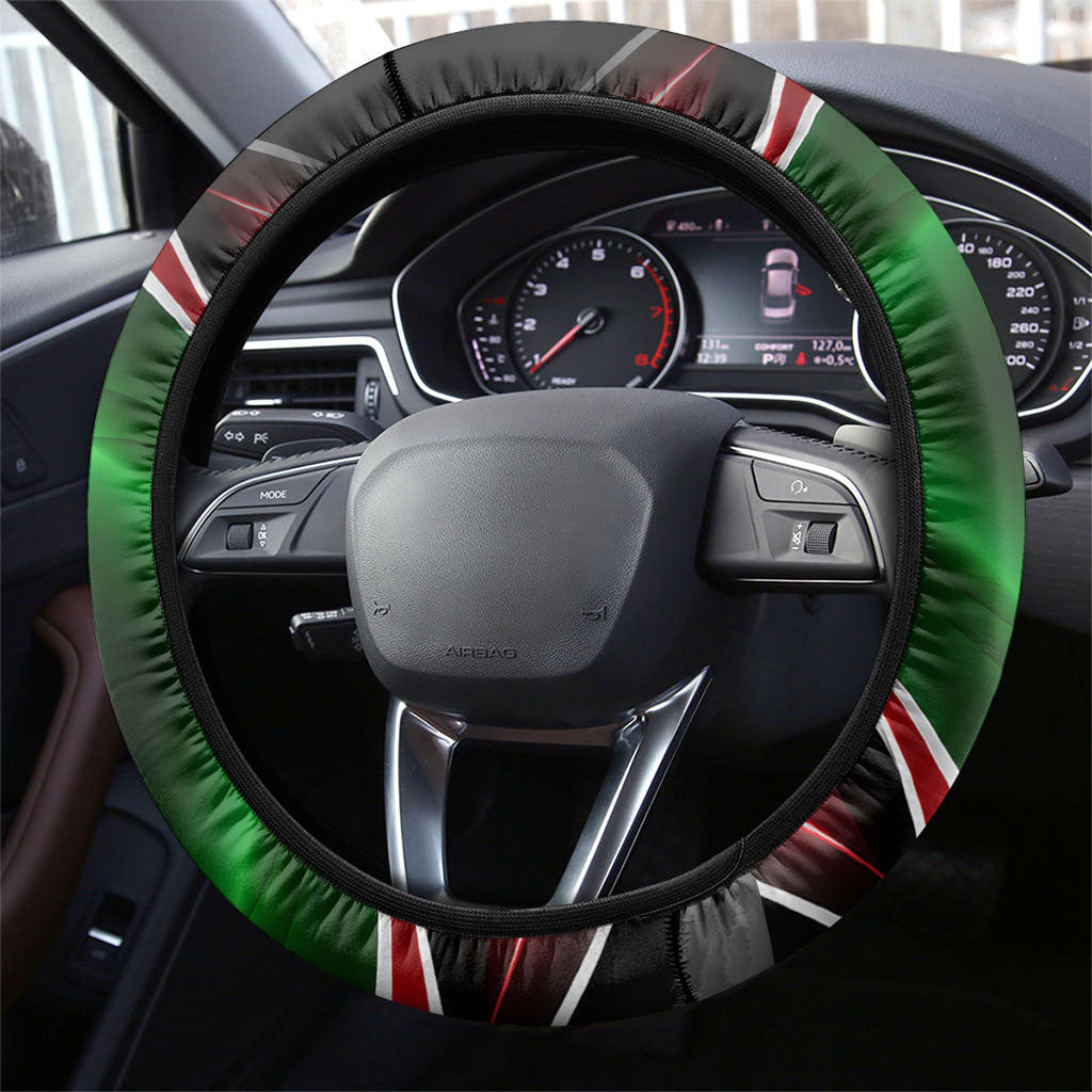 Kenya Jamhuri Day Steering Wheel Cover Kenyan Flag Raised Fist Maasai Spear Landscape