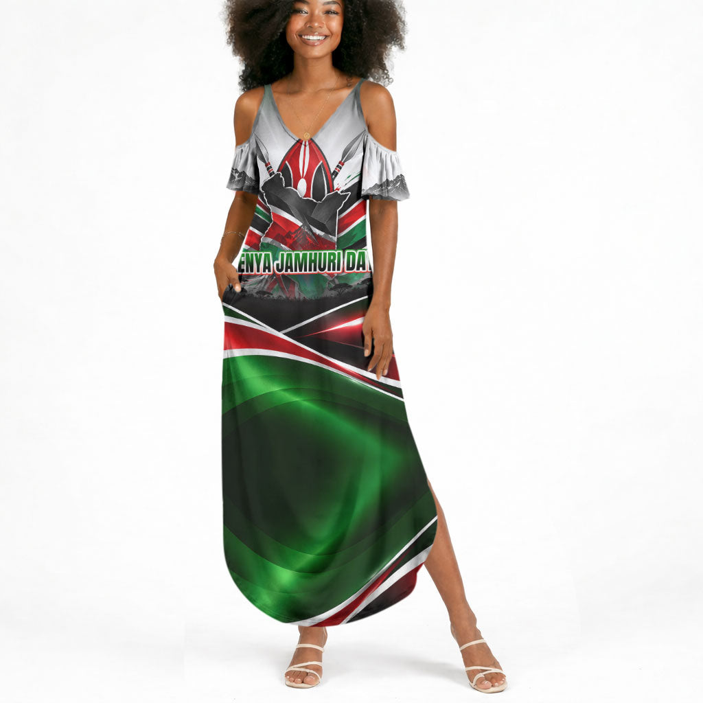 Kenya Jamhuri Day Summer Maxi Dress Kenyan Flag Raised Fist Maasai Spear Landscape