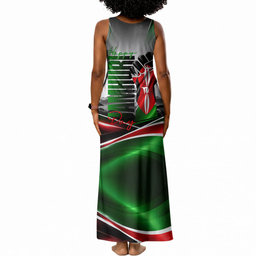 Kenya Jamhuri Day Tank Maxi Dress Kenyan Flag Raised Fist Maasai Spear Landscape
