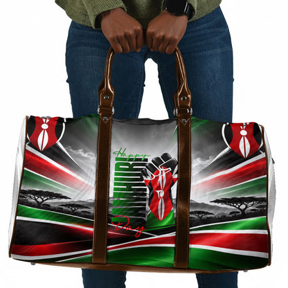 Kenya Jamhuri Day Travel Bag Kenyan Flag Raised Fist Maasai Spear Landscape