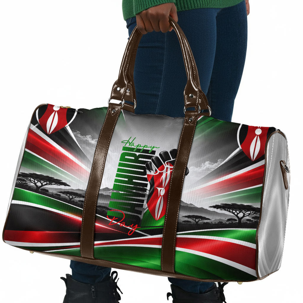 Kenya Jamhuri Day Travel Bag Kenyan Flag Raised Fist Maasai Spear Landscape
