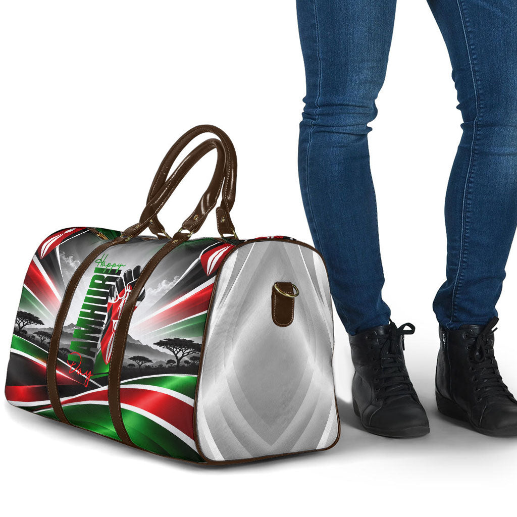 Kenya Jamhuri Day Travel Bag Kenyan Flag Raised Fist Maasai Spear Landscape