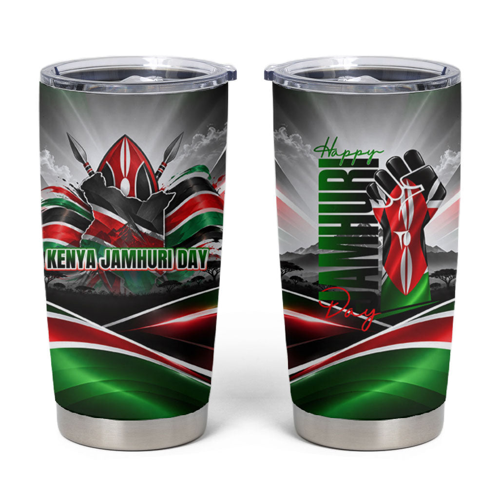 Kenya Jamhuri Day Tumbler Cup Kenyan Flag Raised Fist Maasai Spear Landscape