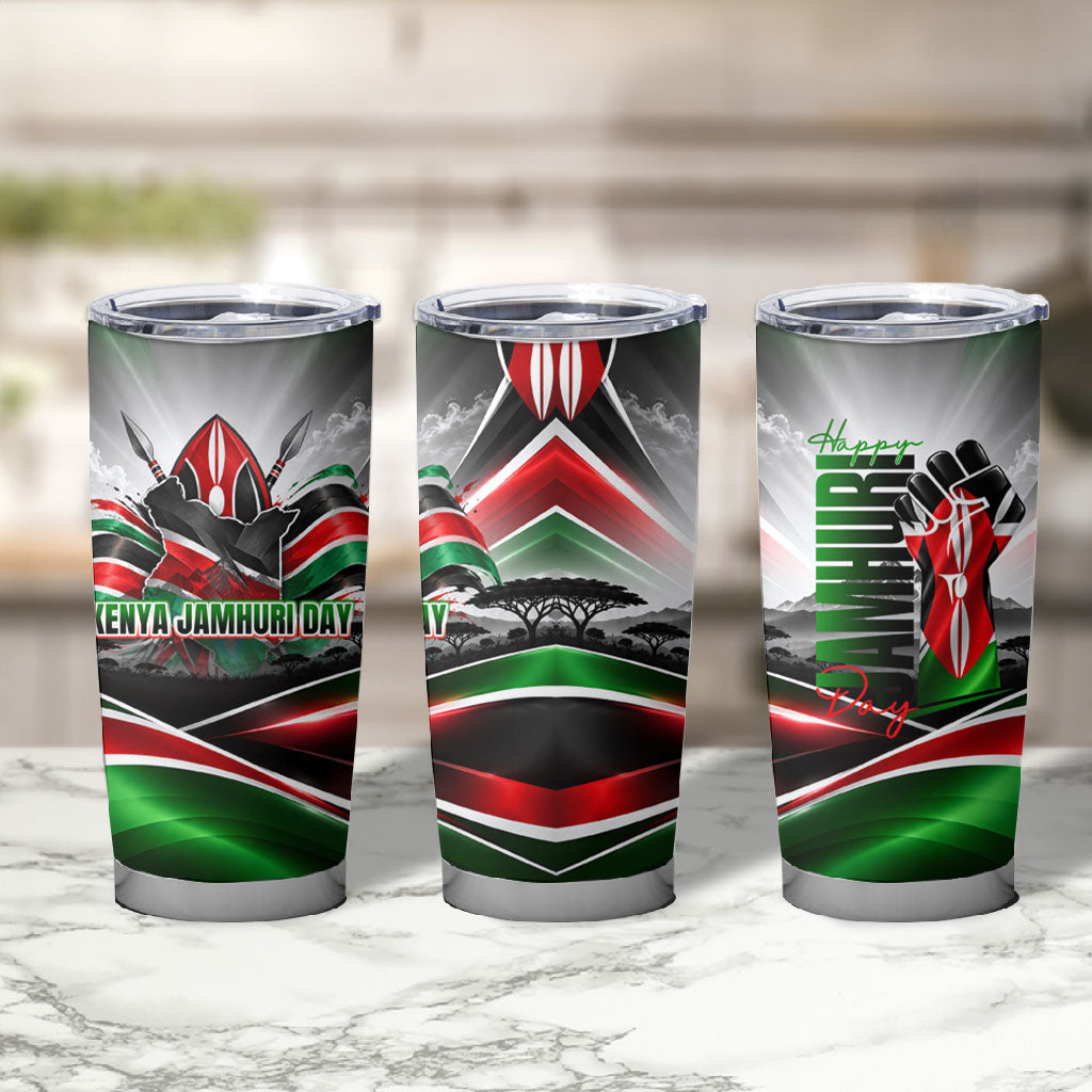 Kenya Jamhuri Day Tumbler Cup Kenyan Flag Raised Fist Maasai Spear Landscape