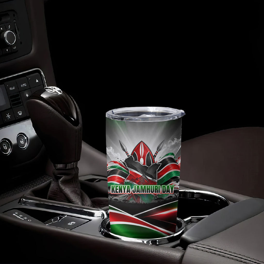 Kenya Jamhuri Day Tumbler Cup Kenyan Flag Raised Fist Maasai Spear Landscape
