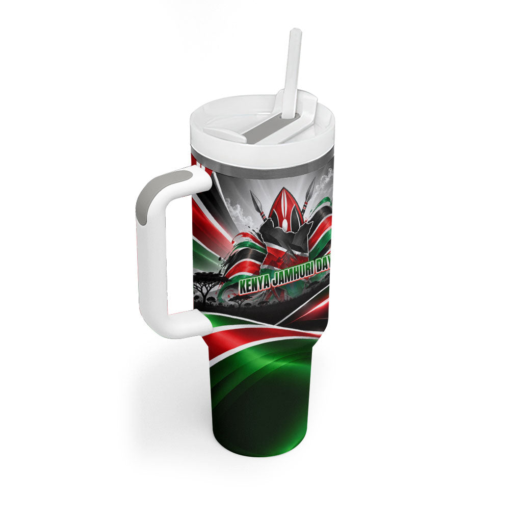 Kenya Jamhuri Day Tumbler With Handle Kenyan Flag Raised Fist Maasai Spear Landscape