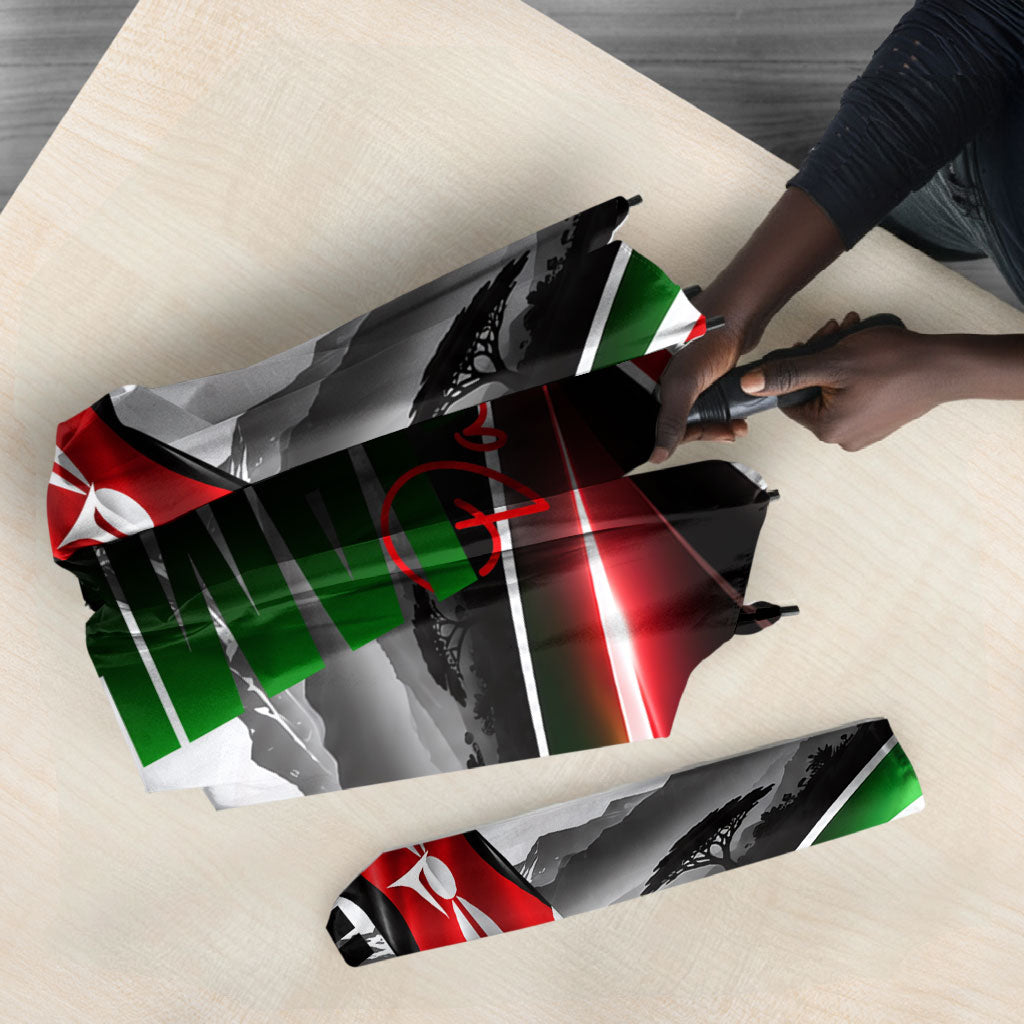 Kenya Jamhuri Day Umbrella Kenyan Flag Raised Fist Maasai Spear Landscape