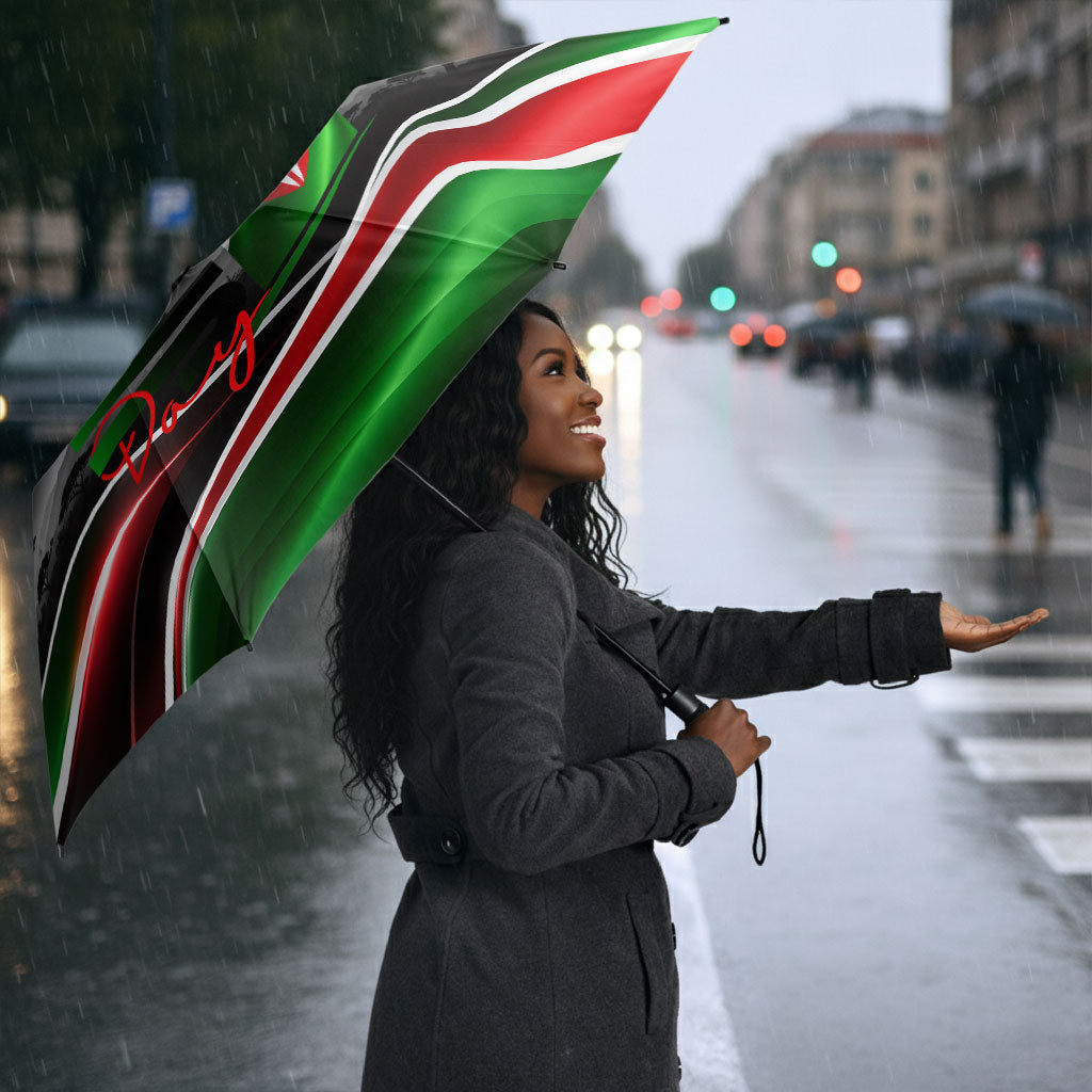 Kenya Jamhuri Day Umbrella Kenyan Flag Raised Fist Maasai Spear Landscape