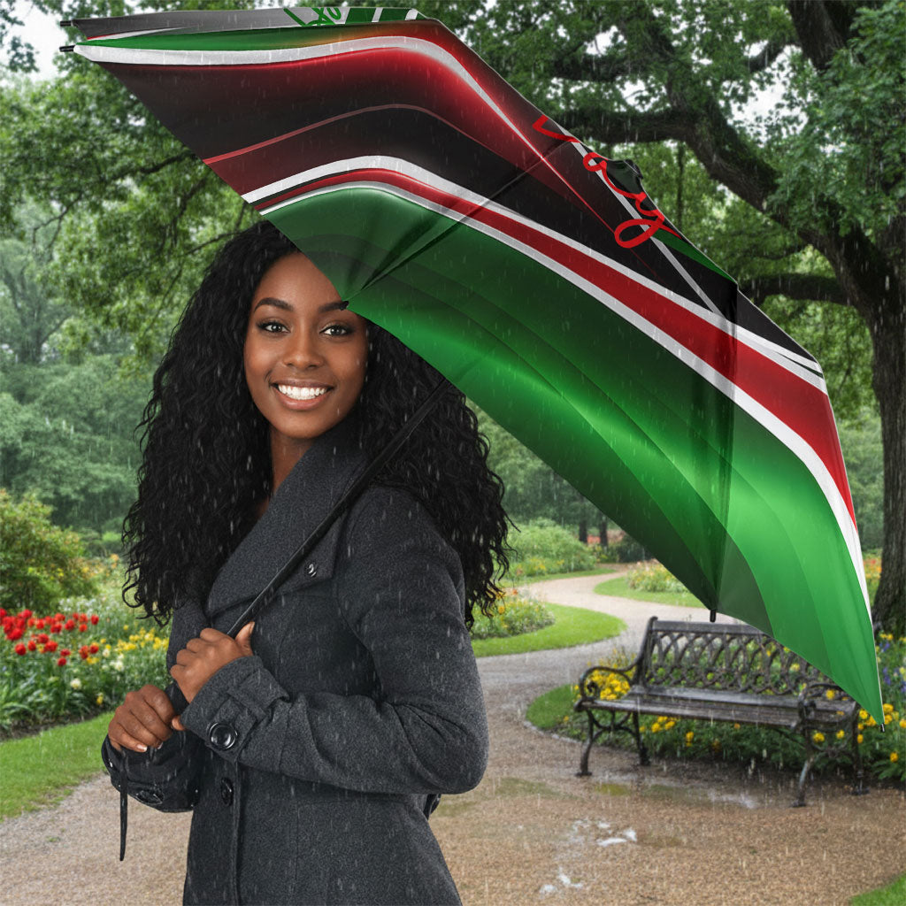 Kenya Jamhuri Day Umbrella Kenyan Flag Raised Fist Maasai Spear Landscape