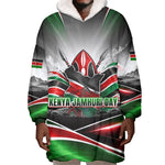 Kenya Jamhuri Day Wearable Blanket Hoodie Kenyan Flag Raised Fist Maasai Spear Landscape