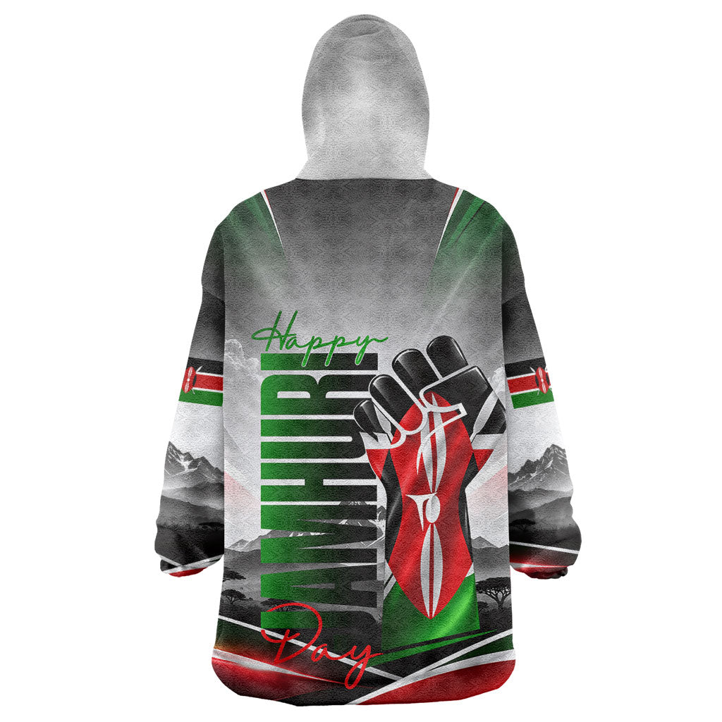 Kenya Jamhuri Day Wearable Blanket Hoodie Kenyan Flag Raised Fist Maasai Spear Landscape