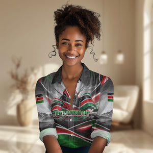 Kenya Jamhuri Day Women Casual Shirt Kenyan Flag Raised Fist Maasai Spear Landscape