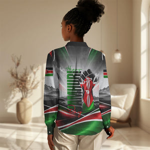Kenya Jamhuri Day Women Casual Shirt Kenyan Flag Raised Fist Maasai Spear Landscape