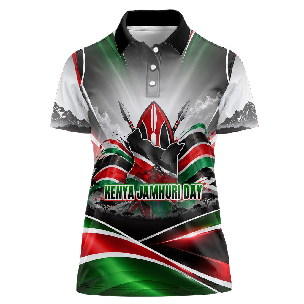 Kenya Jamhuri Day Women Polo Shirt Kenyan Flag Raised Fist Maasai Spear Landscape