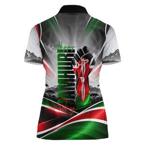Kenya Jamhuri Day Women Polo Shirt Kenyan Flag Raised Fist Maasai Spear Landscape