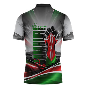 Kenya Jamhuri Day Zipper Polo Shirt Kenyan Flag Raised Fist Maasai Spear Landscape