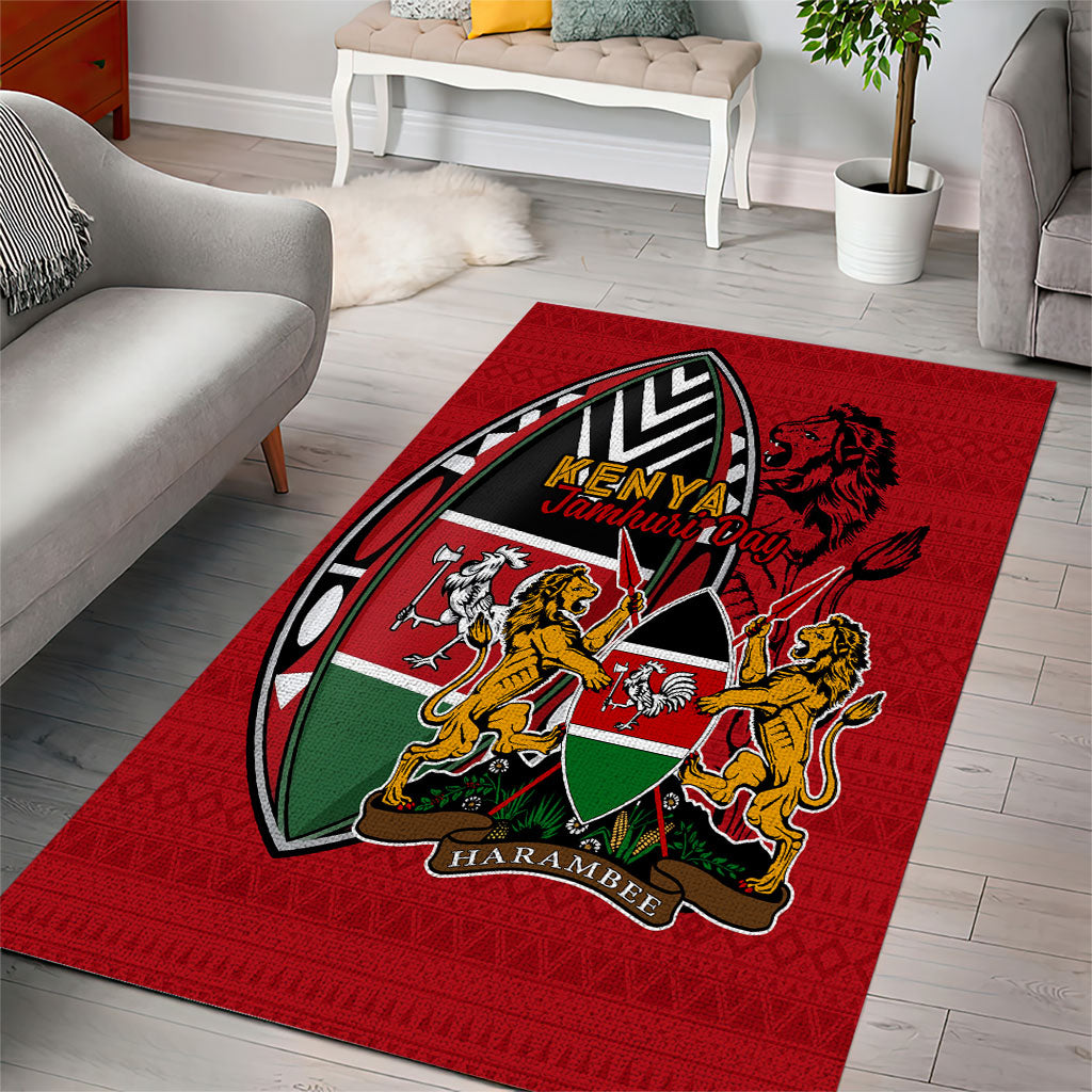 Kenya Jamhuri Day Area Rug Harambee Spirit Lion Flag Tribal