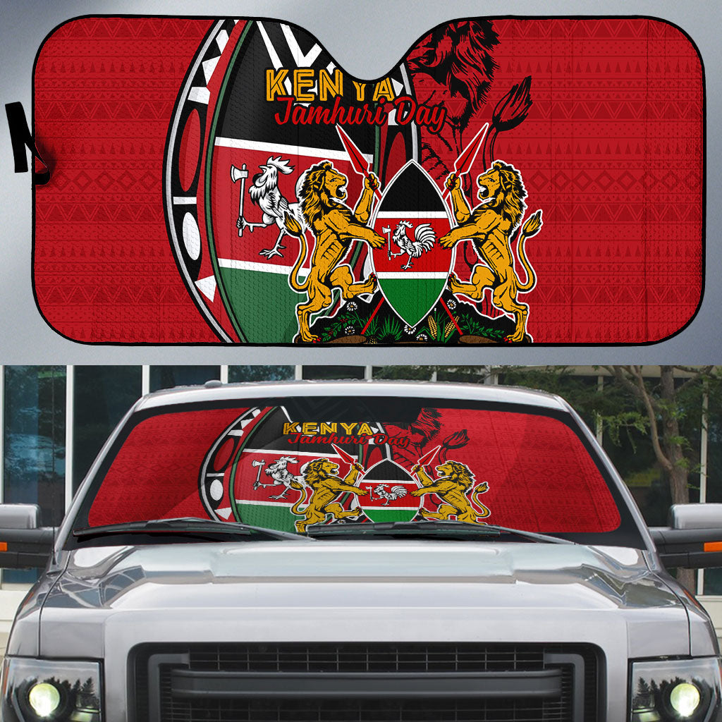 Kenya Jamhuri Day Auto Sun Shade Harambee Spirit Lion Flag Tribal