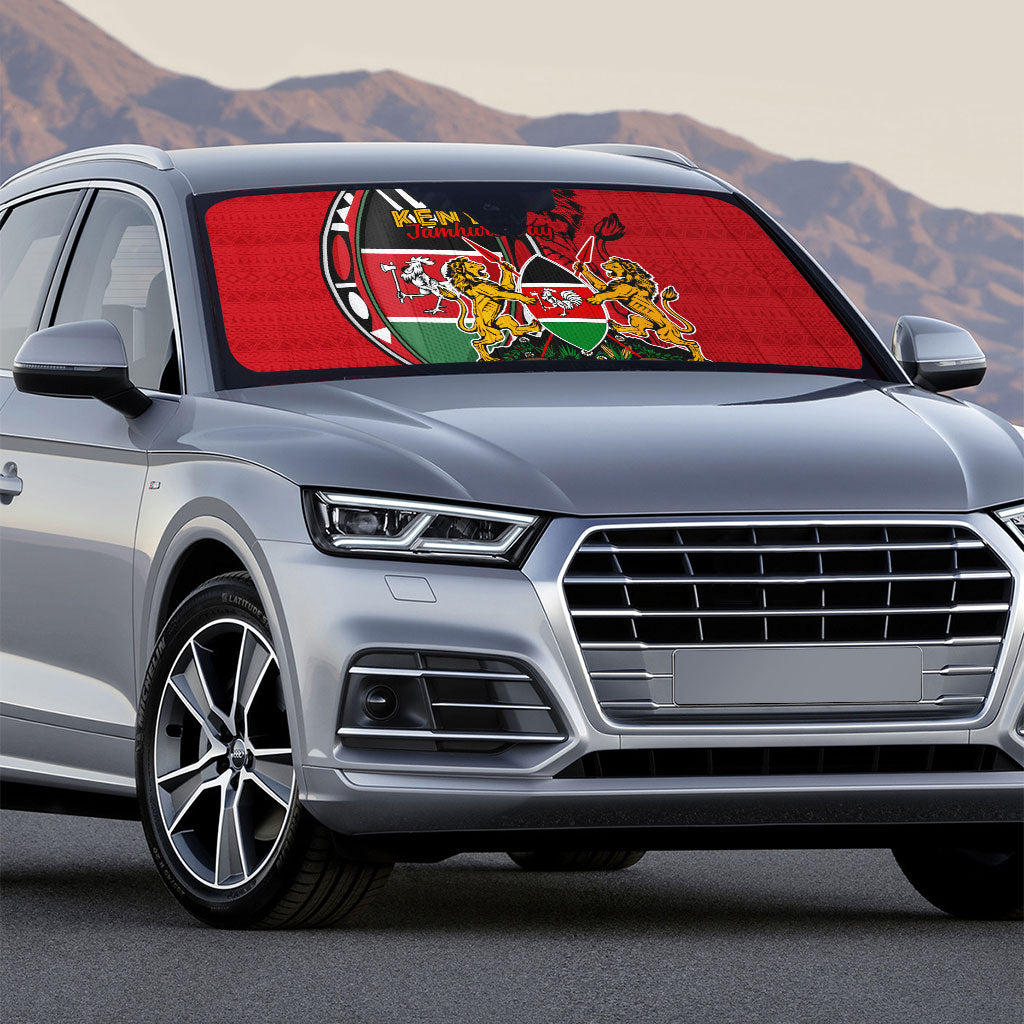 Kenya Jamhuri Day Auto Sun Shade Harambee Spirit Lion Flag Tribal