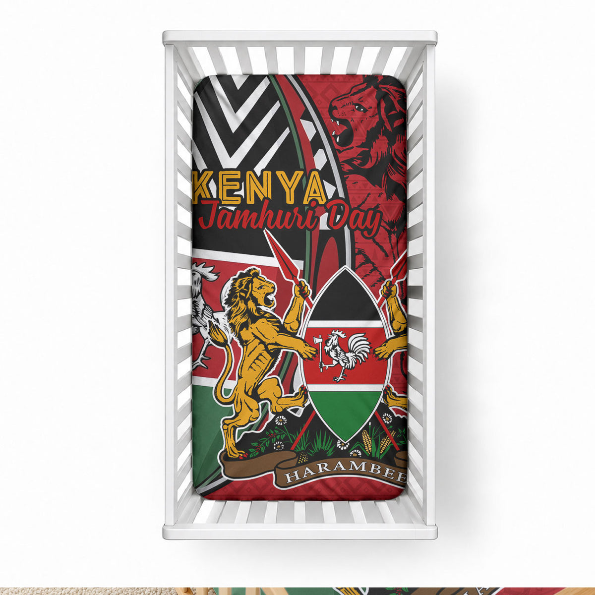Kenya Jamhuri Day Baby Bed Cover Harambee Spirit Lion Flag Tribal