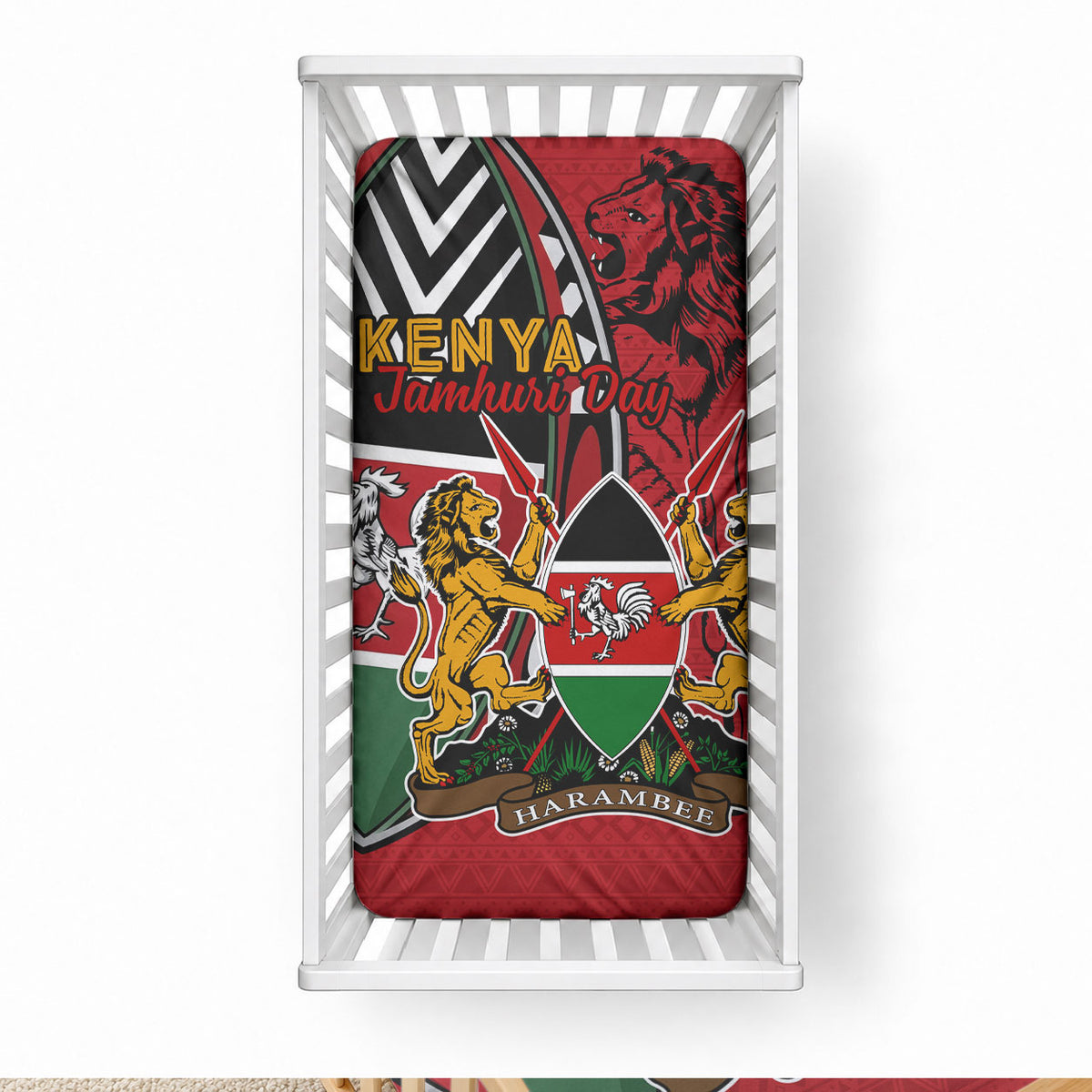 Kenya Jamhuri Day Baby Bed Cover Harambee Spirit Lion Flag Tribal