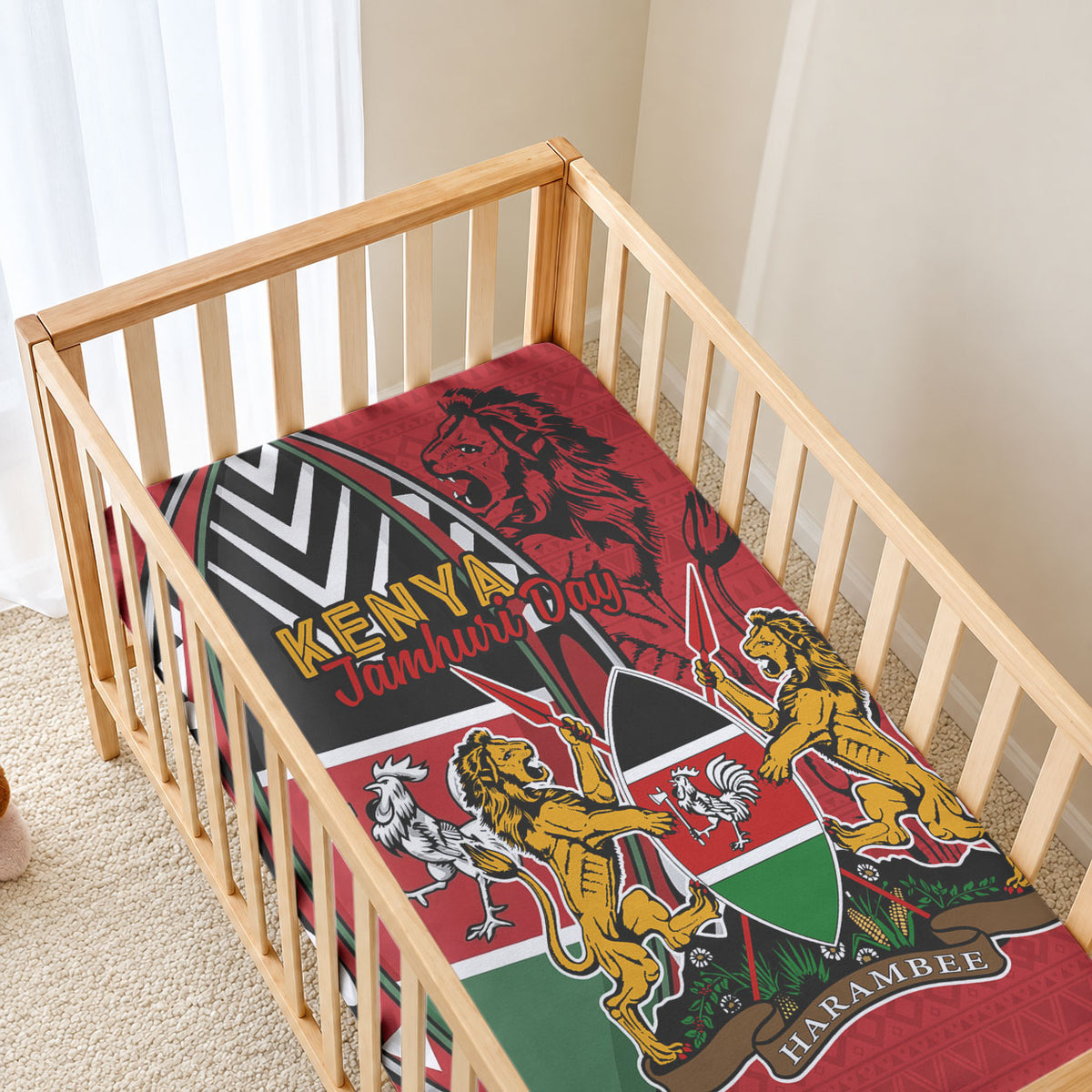Kenya Jamhuri Day Baby Bed Cover Harambee Spirit Lion Flag Tribal