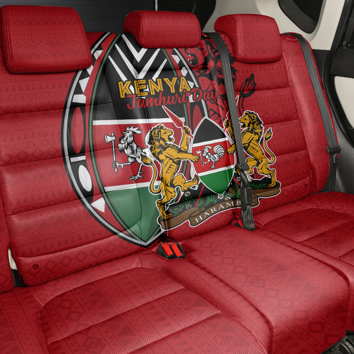 Kenya Jamhuri Day Back Car Seat Cover Harambee Spirit Lion Flag Tribal