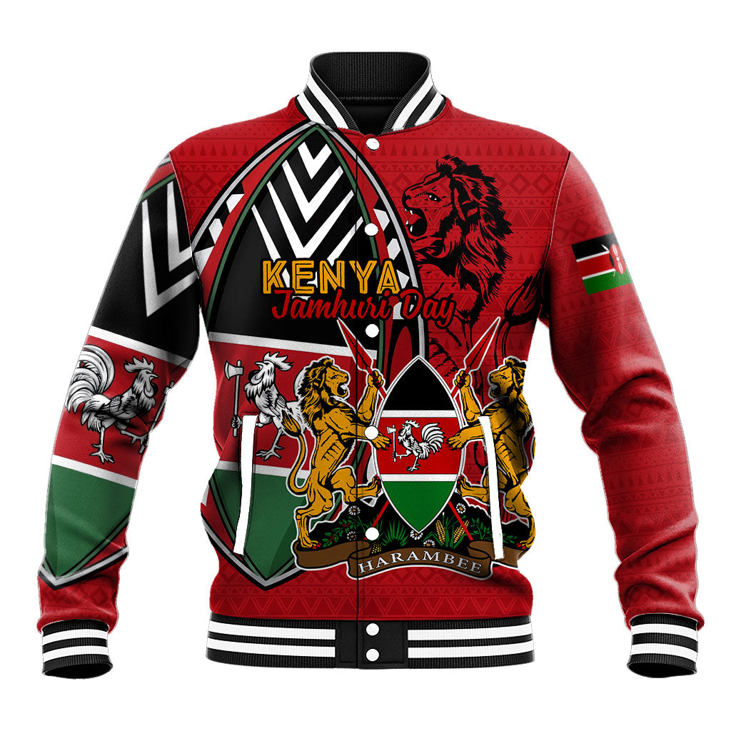Kenya Jamhuri Day Baseball Jacket Harambee Spirit Lion Flag Tribal