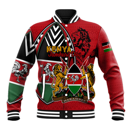 Kenya Jamhuri Day Baseball Jacket Harambee Spirit Lion Flag Tribal