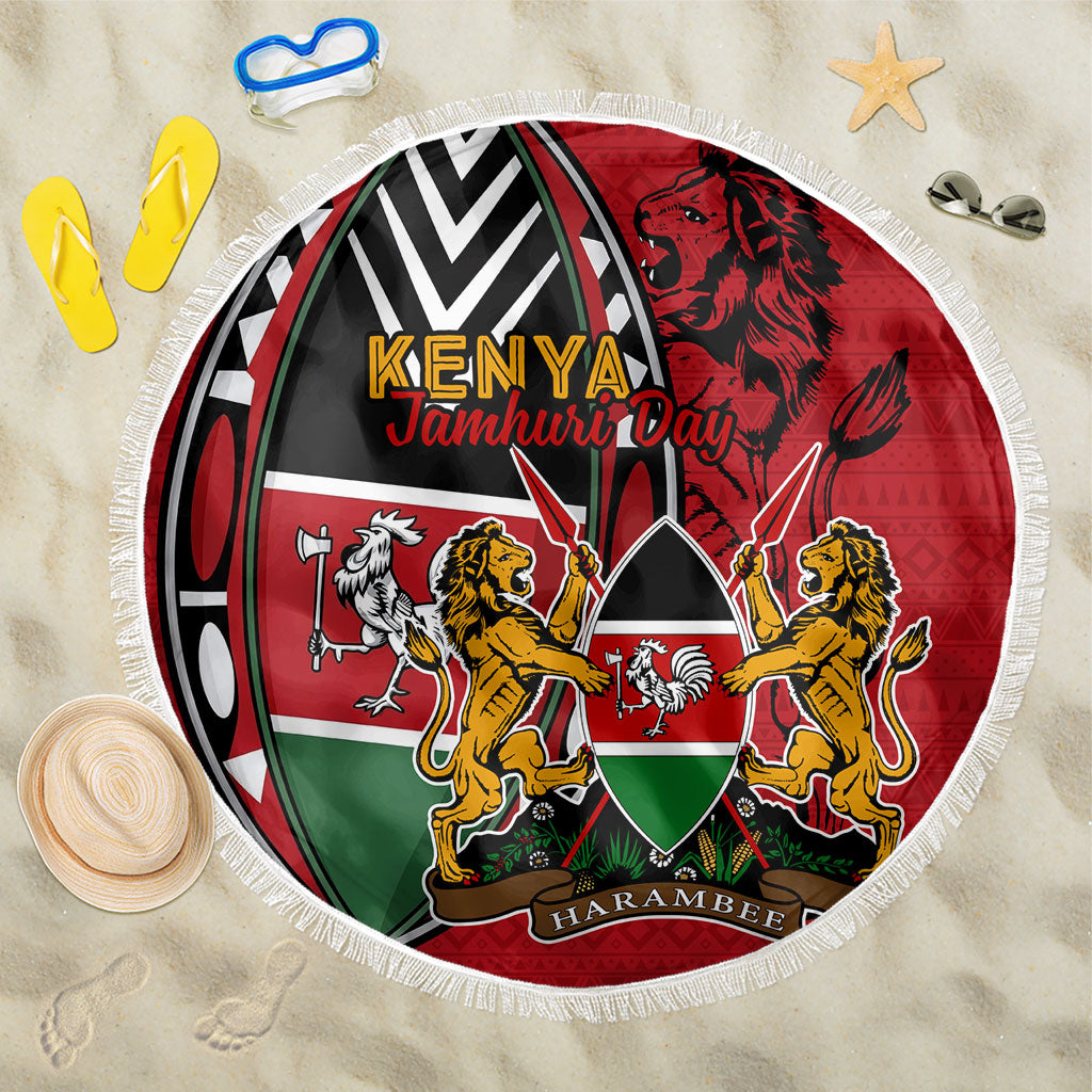 Kenya Jamhuri Day Beach Blanket Harambee Spirit Lion Flag Tribal