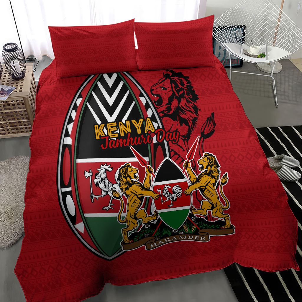 Kenya Jamhuri Day Bedding Set Harambee Spirit Lion Flag Tribal