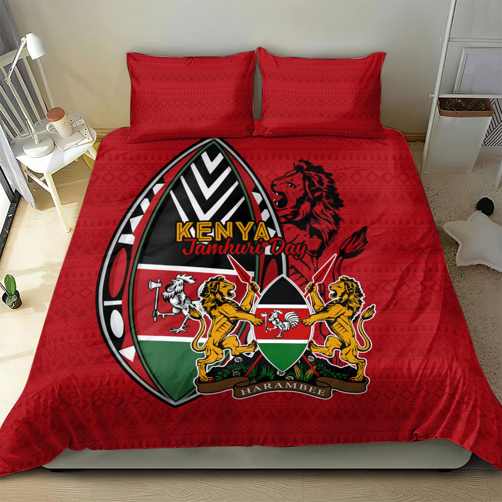 Kenya Jamhuri Day Bedding Set Harambee Spirit Lion Flag Tribal
