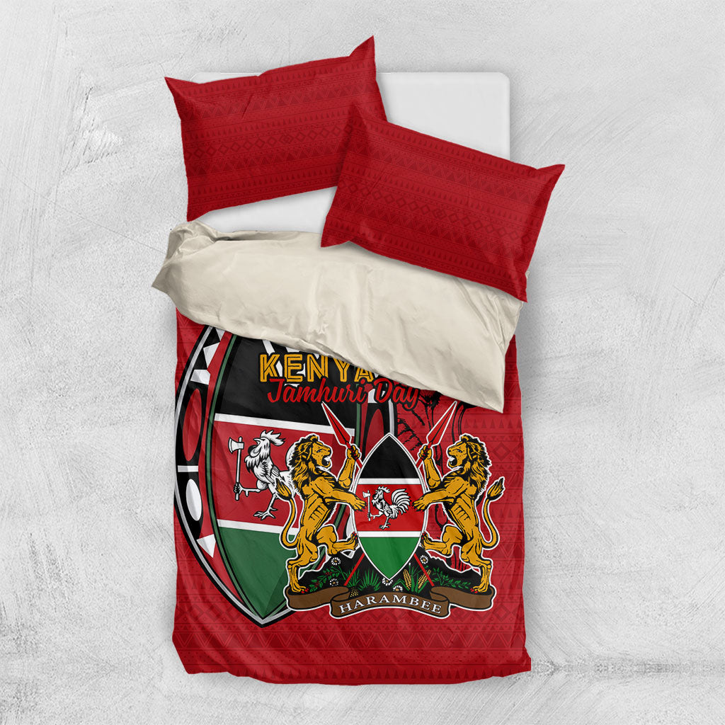 Kenya Jamhuri Day Bedding Set Harambee Spirit Lion Flag Tribal