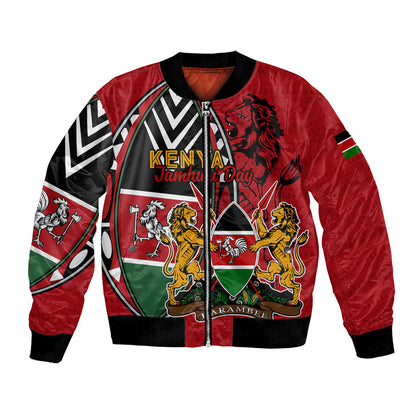 Kenya Jamhuri Day Bomber Jacket Harambee Spirit Lion Flag Tribal