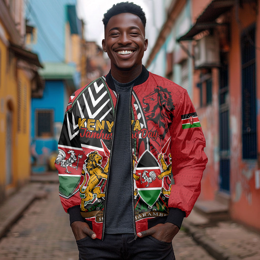 Kenya Jamhuri Day Bomber Jacket Harambee Spirit Lion Flag Tribal