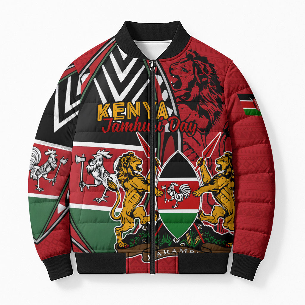 Kenya Jamhuri Day Bomber Puffer Jacket Harambee Spirit Lion Flag Tribal