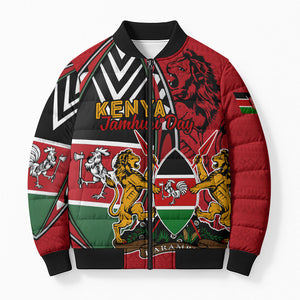 Kenya Jamhuri Day Bomber Puffer Jacket Harambee Spirit Lion Flag Tribal