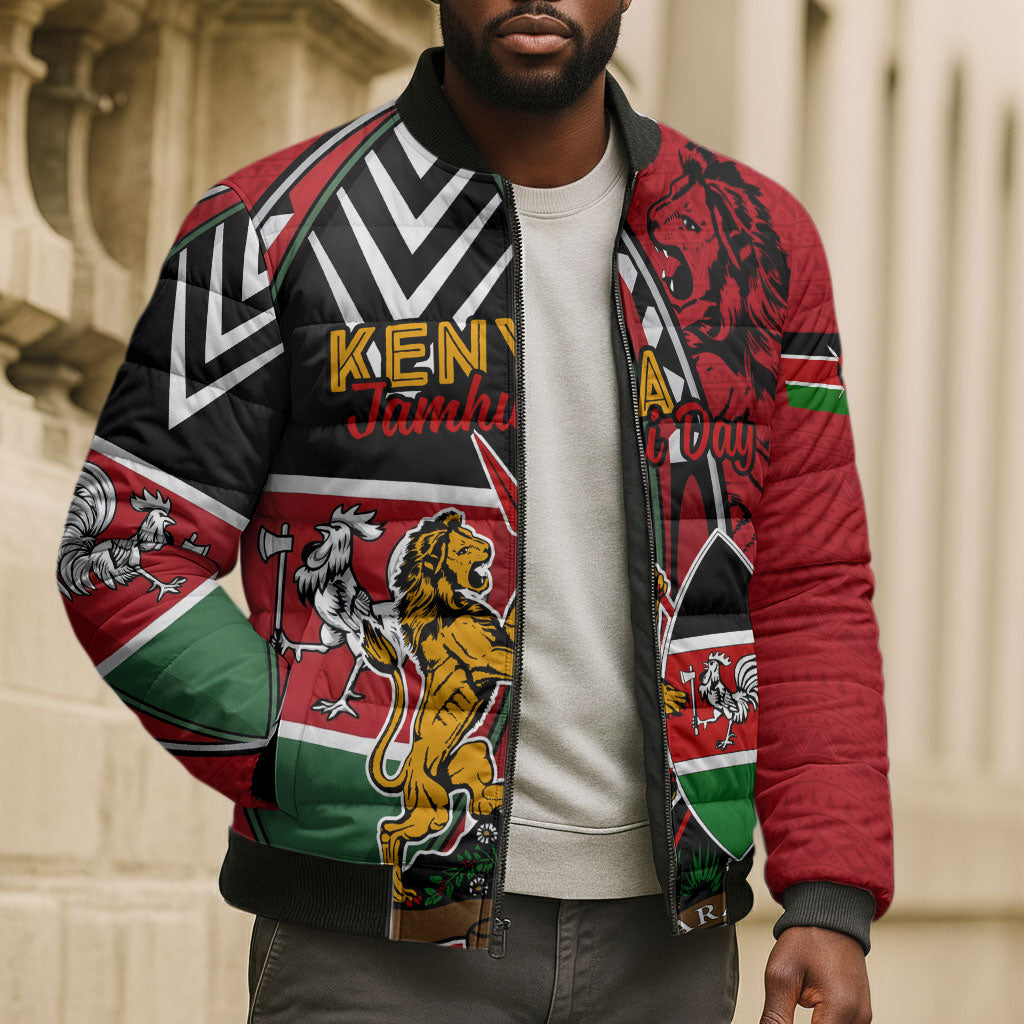 Kenya Jamhuri Day Bomber Puffer Jacket Harambee Spirit Lion Flag Tribal