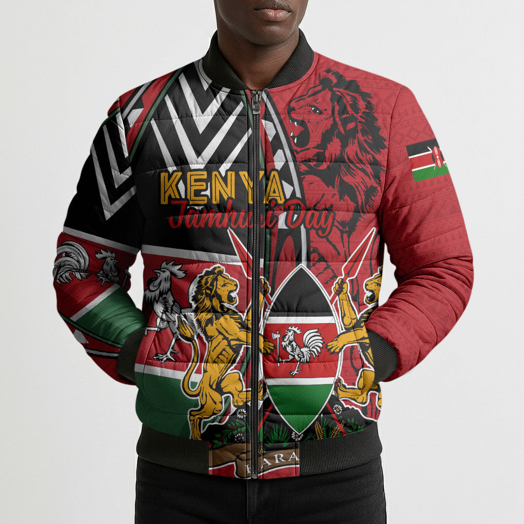 Kenya Jamhuri Day Bomber Puffer Jacket Harambee Spirit Lion Flag Tribal