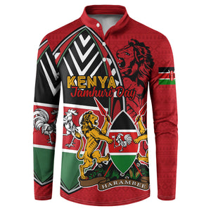 Kenya Jamhuri Day Button Sweatshirt Harambee Spirit Lion Flag Tribal