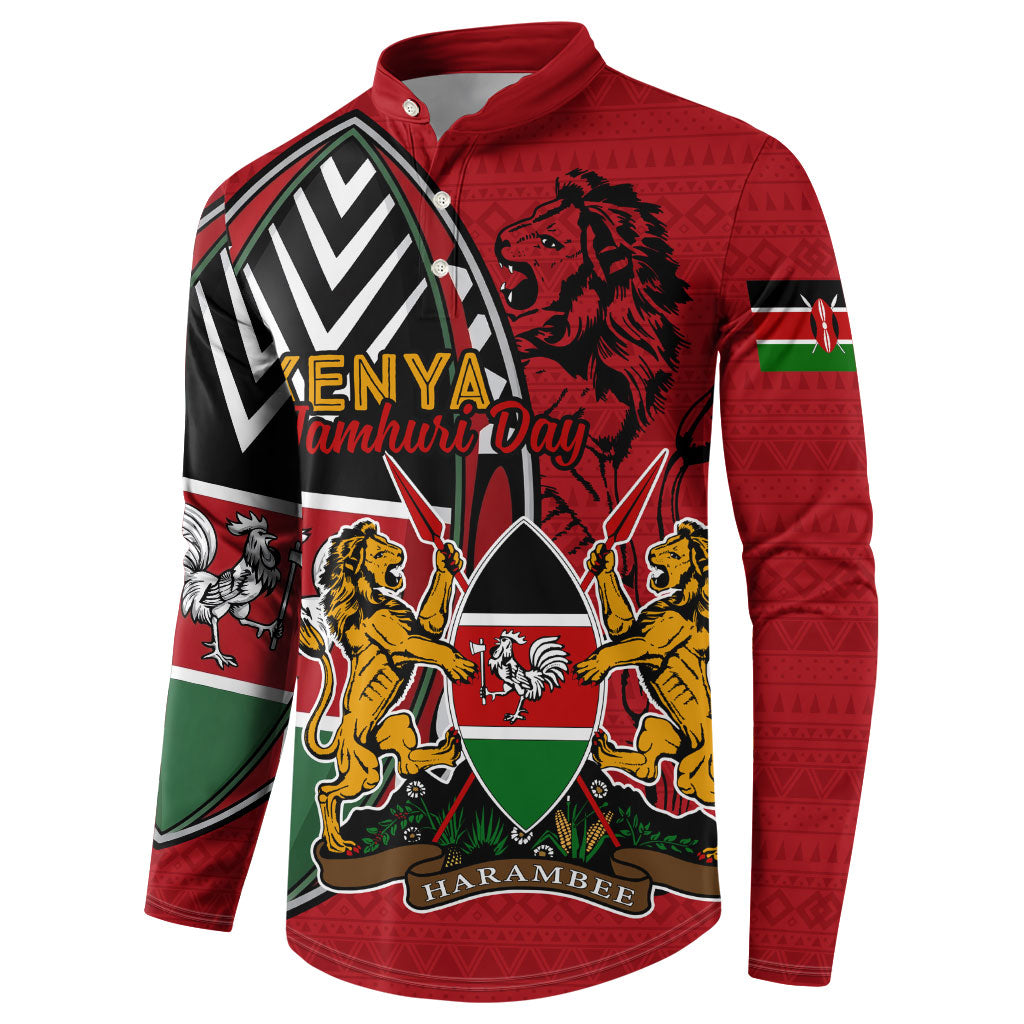 Kenya Jamhuri Day Button Sweatshirt Harambee Spirit Lion Flag Tribal