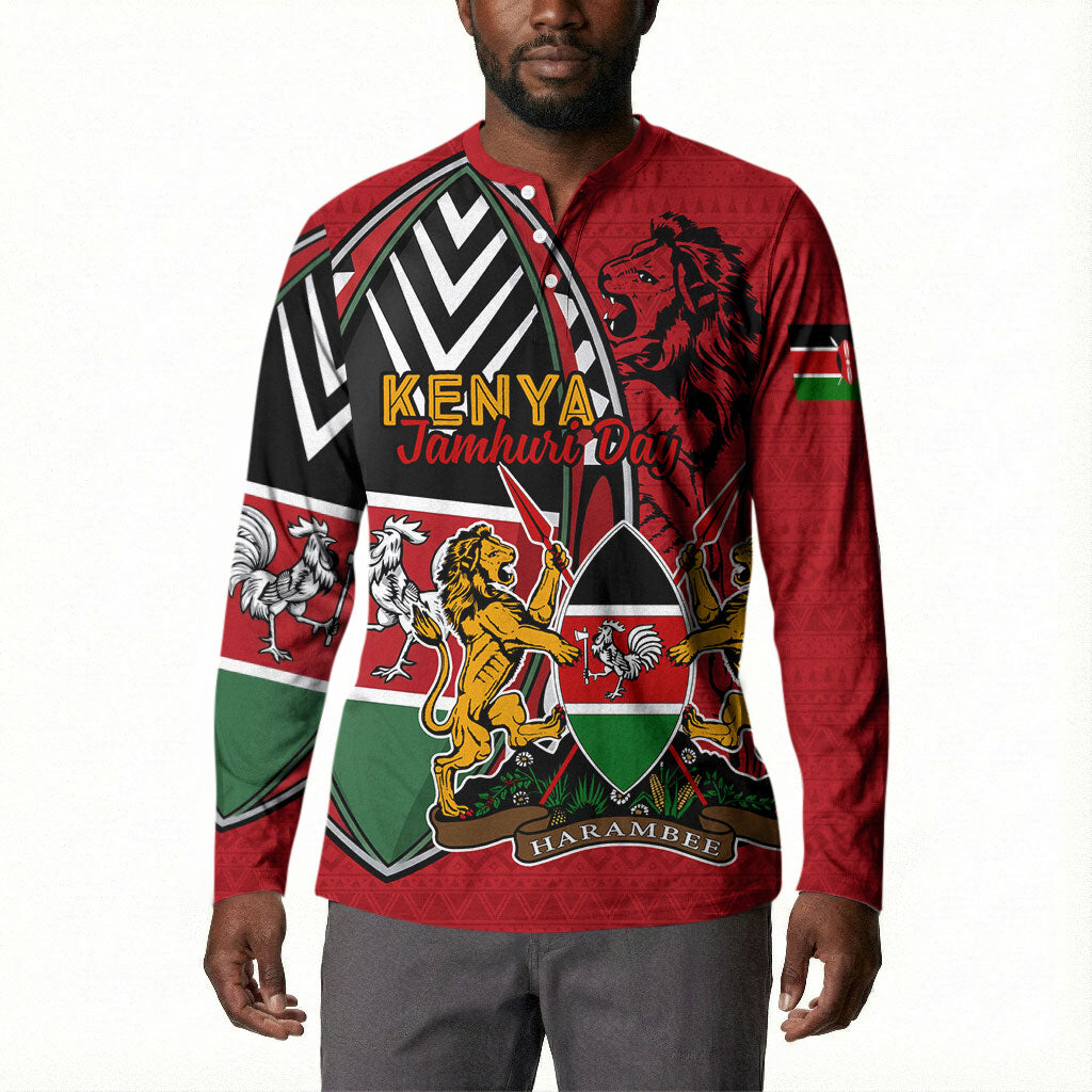 Kenya Jamhuri Day Button Sweatshirt Harambee Spirit Lion Flag Tribal
