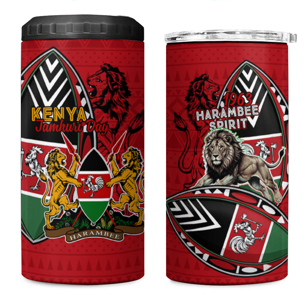 Kenya Jamhuri Day 4 in 1 Can Cooler Tumbler Harambee Spirit Lion Flag Tribal