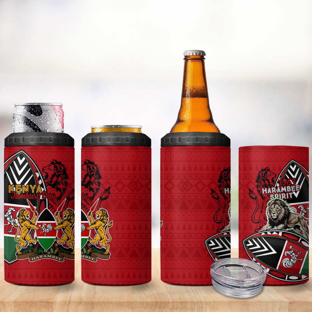 Kenya Jamhuri Day 4 in 1 Can Cooler Tumbler Harambee Spirit Lion Flag Tribal