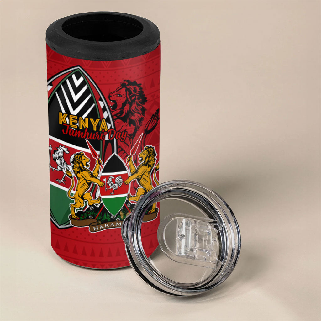 Kenya Jamhuri Day 4 in 1 Can Cooler Tumbler Harambee Spirit Lion Flag Tribal
