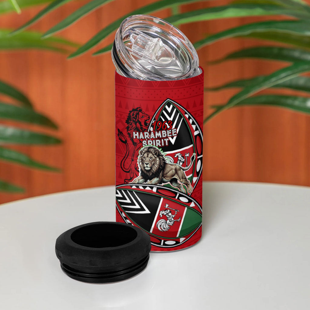 Kenya Jamhuri Day 4 in 1 Can Cooler Tumbler Harambee Spirit Lion Flag Tribal