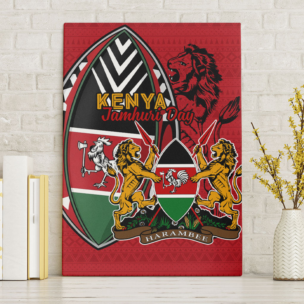 Kenya Jamhuri Day Canvas Wall Art Harambee Spirit Lion Flag Tribal