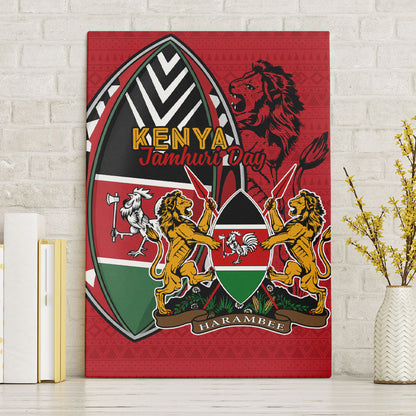 Kenya Jamhuri Day Canvas Wall Art Harambee Spirit Lion Flag Tribal