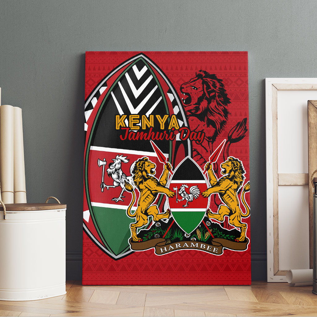 Kenya Jamhuri Day Canvas Wall Art Harambee Spirit Lion Flag Tribal